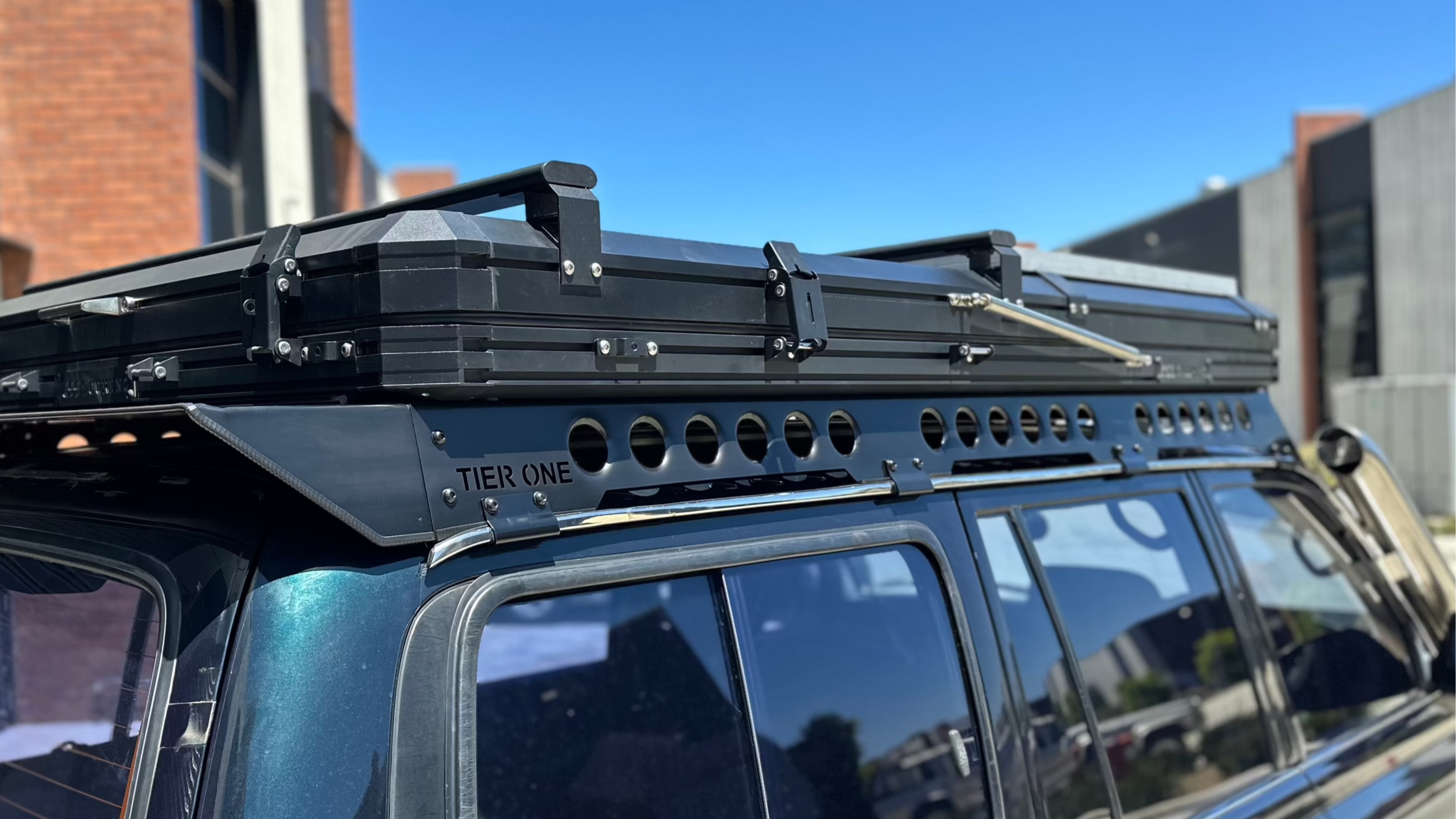 Tier One Metalworks Toyota Landcruiser 80 Series slimline roof racks. Wedgetail rack, rhinorack, Pirate Camp Co