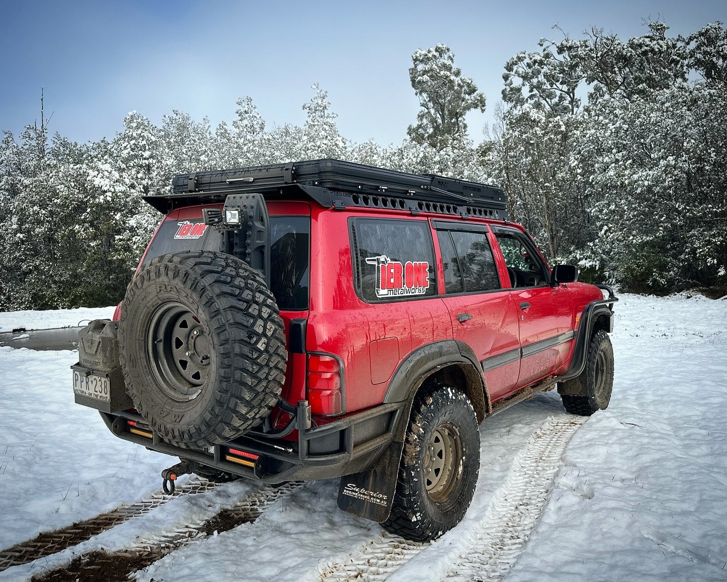 This is an image of a Nissan Patrol GU / GQ roof rack platform made in Australia by Tier One Metalworks in Hastings, Victoria. Wedgetail Rack, Rhino Rack, Thule, Pirate Camp Co Roof Rack systems