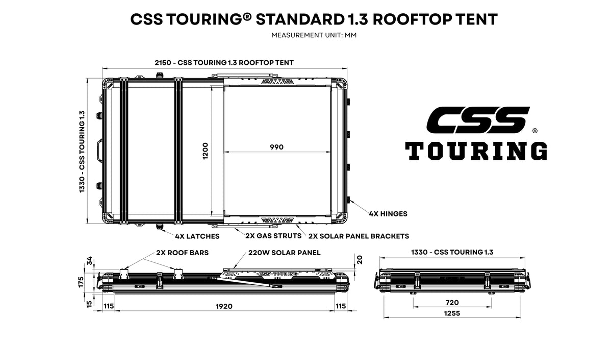 CSS Touring 1.3 Standard Roof Top Tent - Without Solar Panel